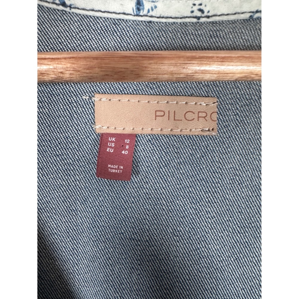 Pilcro Denim Jumpsuit Women 8 Blue Boho Retro 70s Flare Button Front Sleeveless - Picture 6 of 7